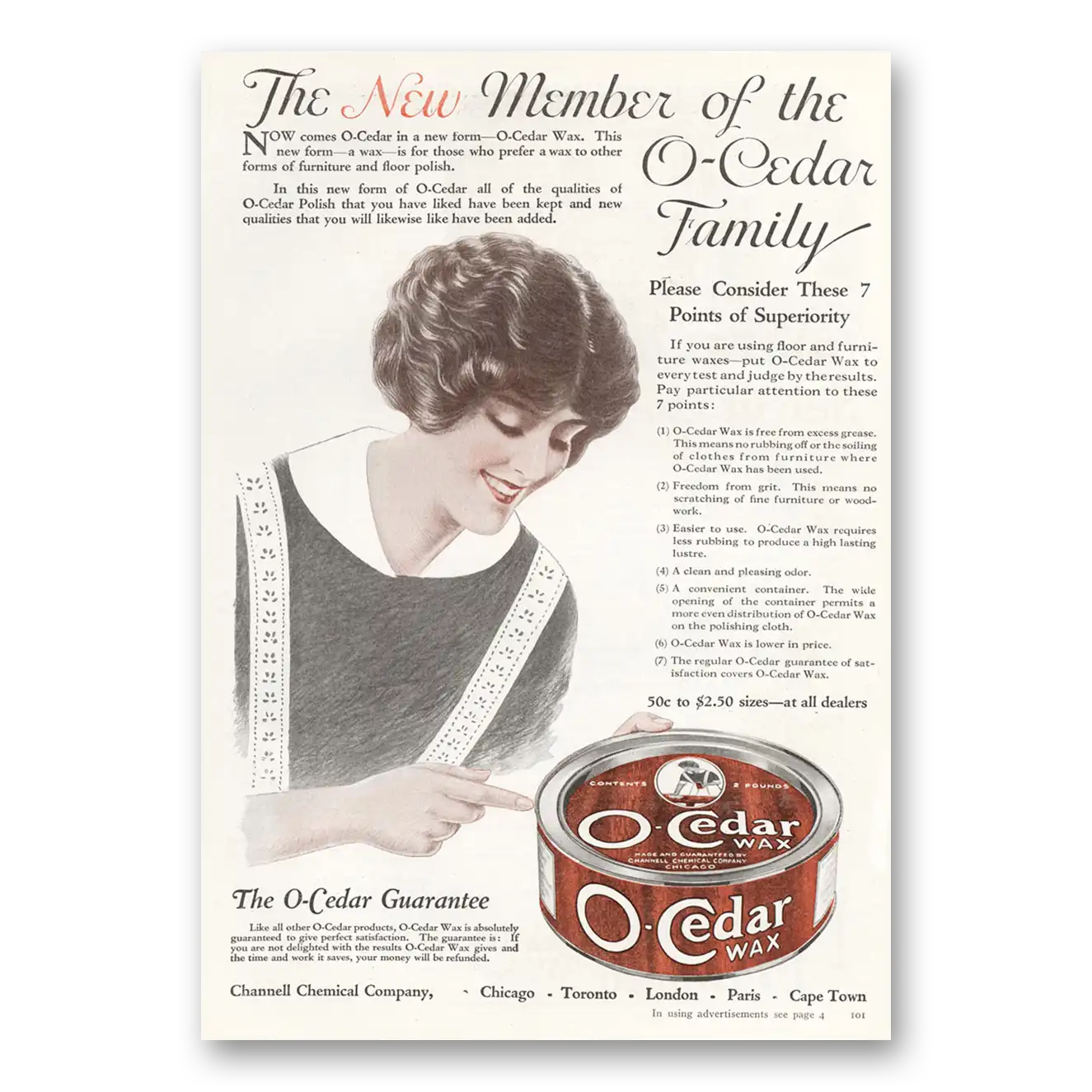 1922 O Cedar Wax New Member of the O Cedar Family Vintage Magazine Print Ad