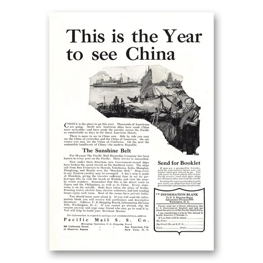 1922 Pacific Mail Steamship This Is Year to See China Vintage Magazine Print Ad