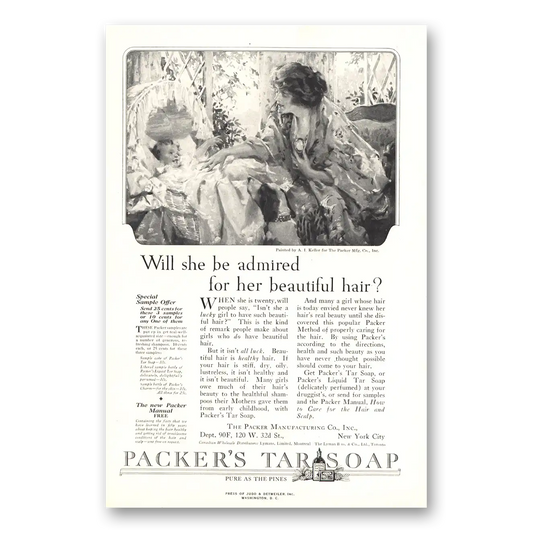 1922 Packers Tar Soap Admired for Beautiful Hair Vintage Magazine Print Ad