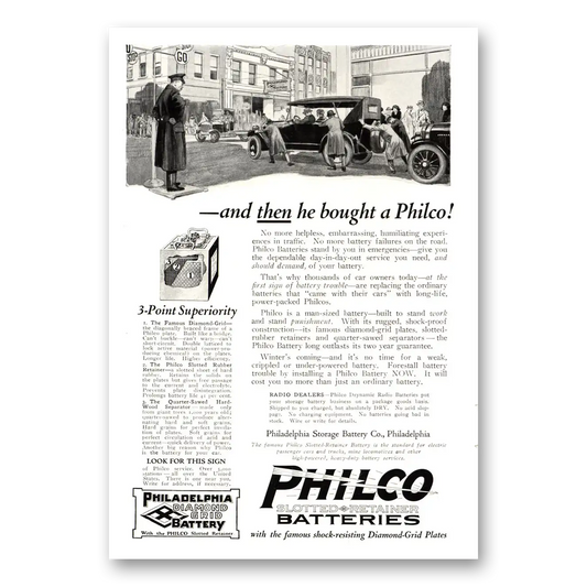 1922 Philco Diamond Grid Batteries Then He Bought a Philco Vintage Magazine Print Ad