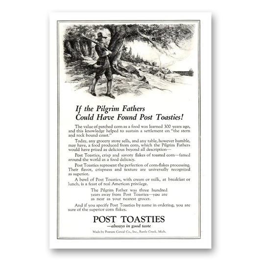 1922 Post Toasties Pilgrim Fathers Could Have Found Vintage Magazine Print Ad