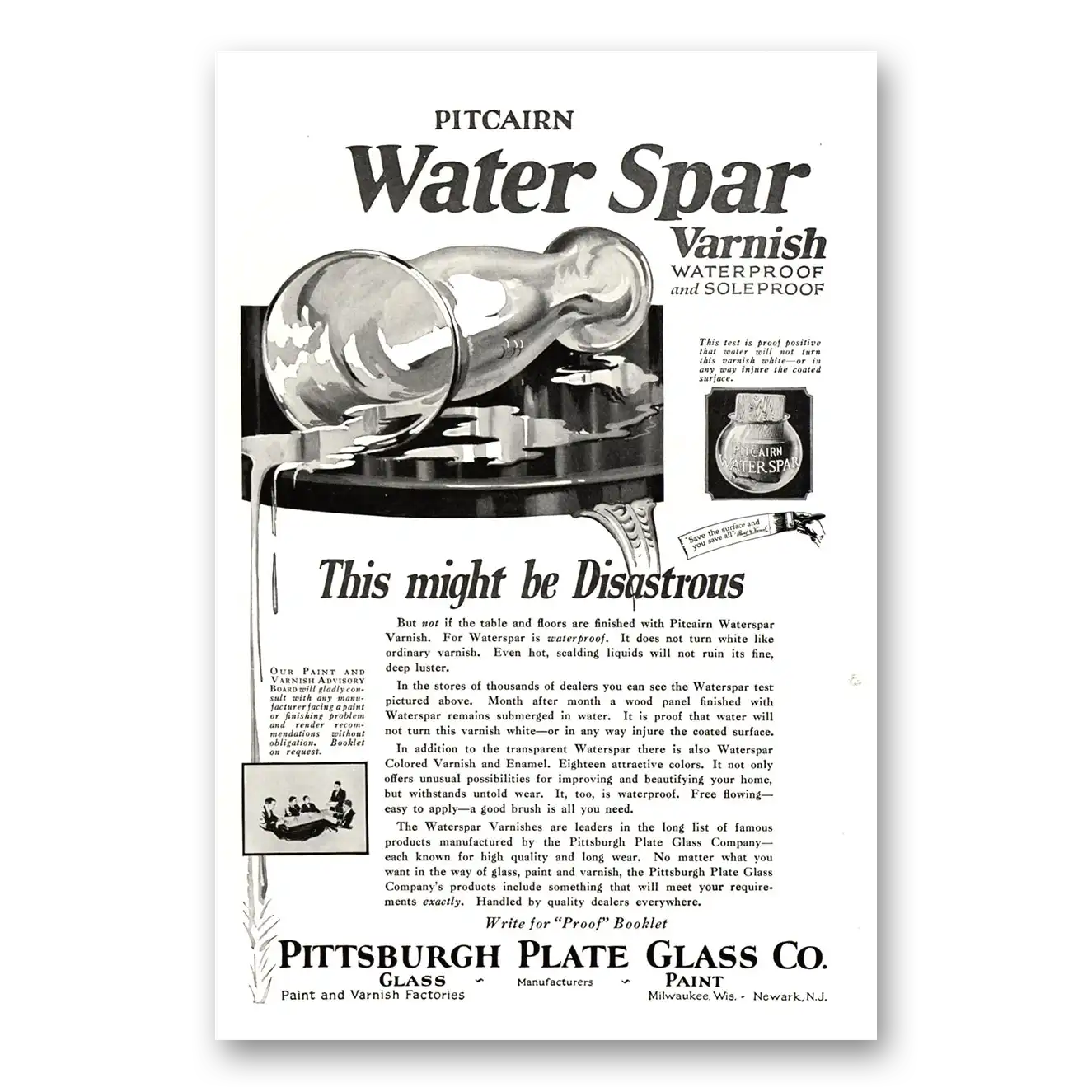 1922 PPG Pittsburgh Plate Glass Pitcairn Water Spar Vintage Magazine Print Ad