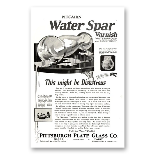 1922 PPG Pittsburgh Plate Glass Pitcairn Water Spar Vintage Magazine Print Ad