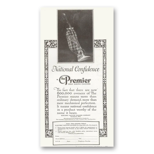 1922 Electric Vacuum Cleaner Premier National Confidence Vintage Magazine Print Ad