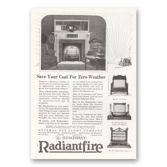 1922 General Gas Light Save Your Coal for Zero Weather Vintage Magazine Print Ad