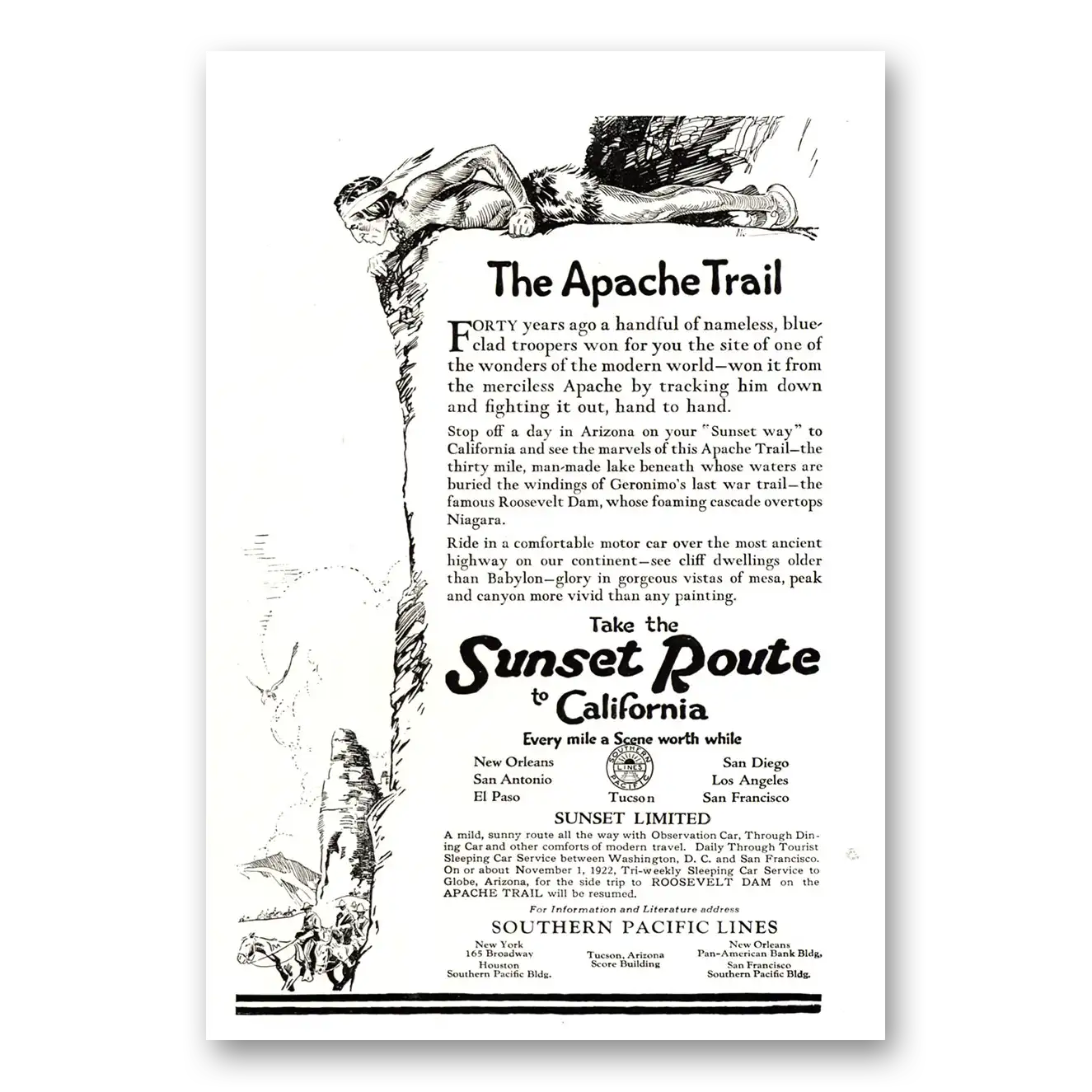 1922 Southern Pacific Apache Trail Vintage Magazine Print Ad