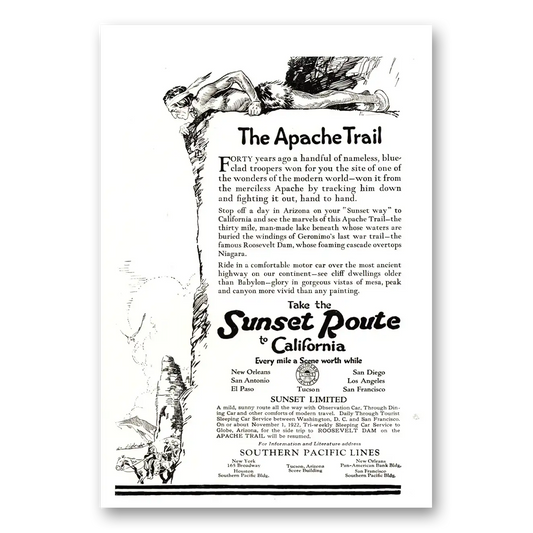 1922 Southern Pacific Apache Trail Vintage Magazine Print Ad