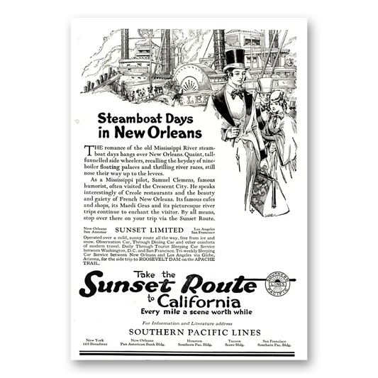 1922 Southern Pacific Steamboat Days New Orleans Vintage Magazine Print Ad