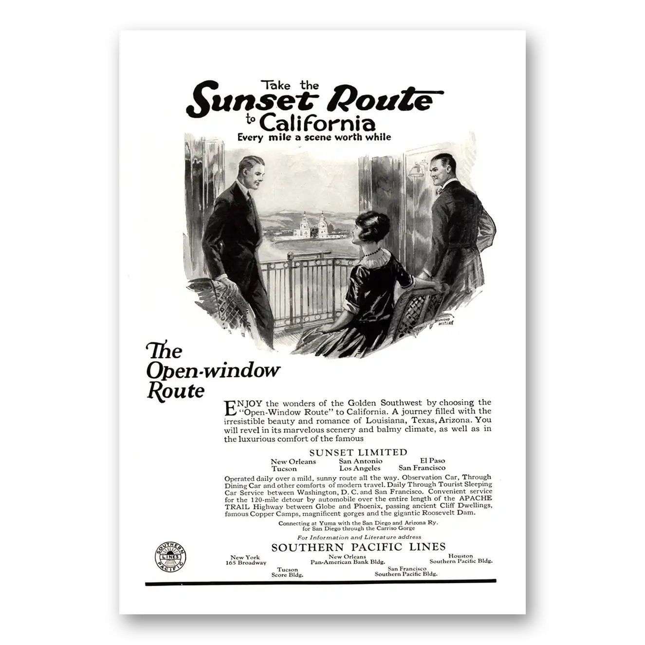 1922 Southern Pacific Open Window Route Vintage Magazine Print Ad