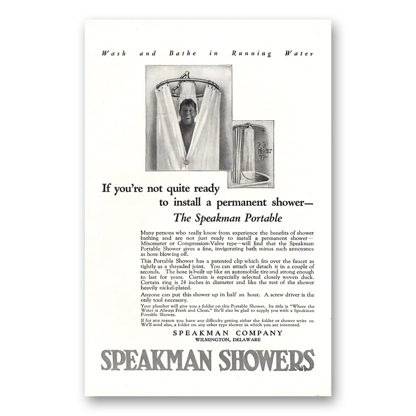 1922 Speakman Showers Not Quite Ready to Install Vintage Magazine Print Ad