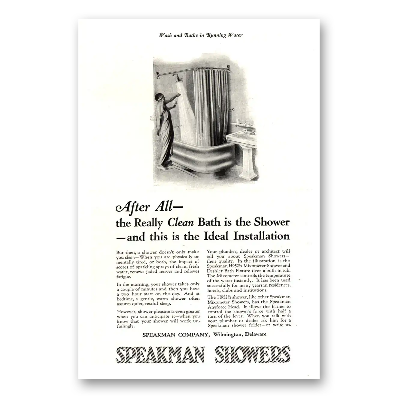 1922 Speakman Showers Really Clean Bath Ideal Installation Vintage Magazine Print Ad