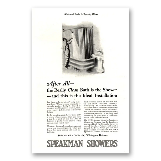 1922 Speakman Showers Really Clean Bath Ideal Installation Vintage Magazine Print Ad