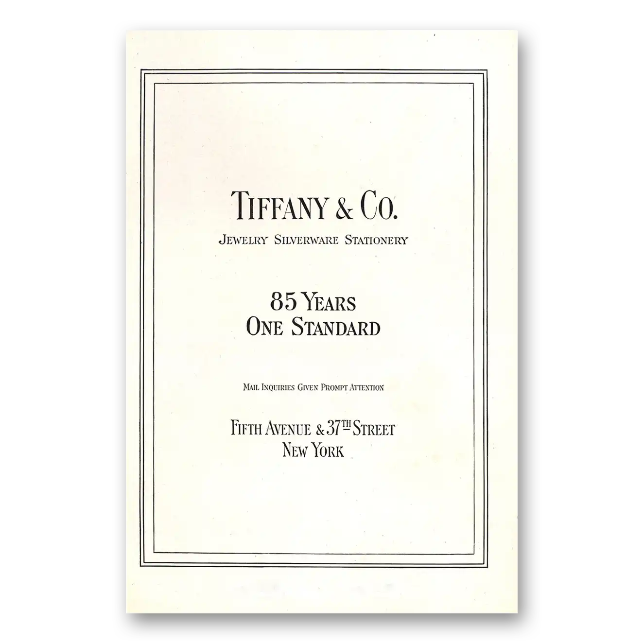 1922 Tiffany & Co 85 Years One Standard Vintage Magazine Print Ad