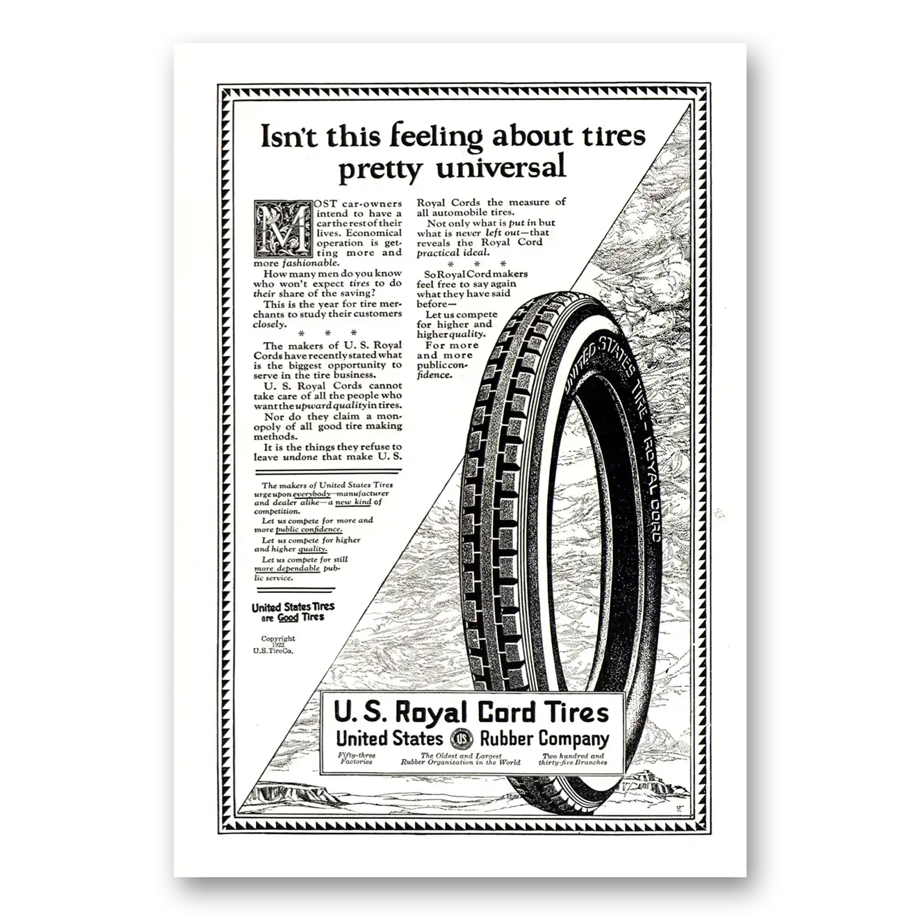 1922 US Royal Tires Pretty Universal Vintage Magazine Print Ad