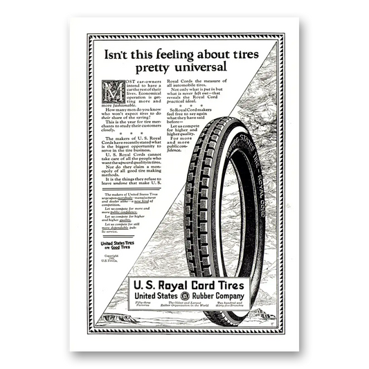 1922 US Royal Tires Pretty Universal Vintage Magazine Print Ad