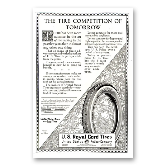 1922 US Royal Tires Competition of Tomorrow Vintage Magazine Print Ad