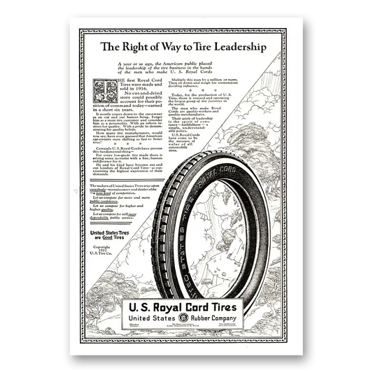 1922 US Royal Tires Right of Way Tire Leadership Vintage Magazine Print Ad