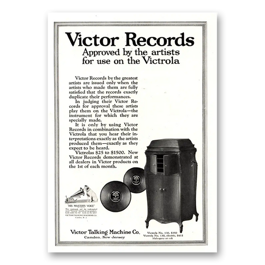 1922 Victor Records Approved By the Artists Vintage Magazine Print Ad