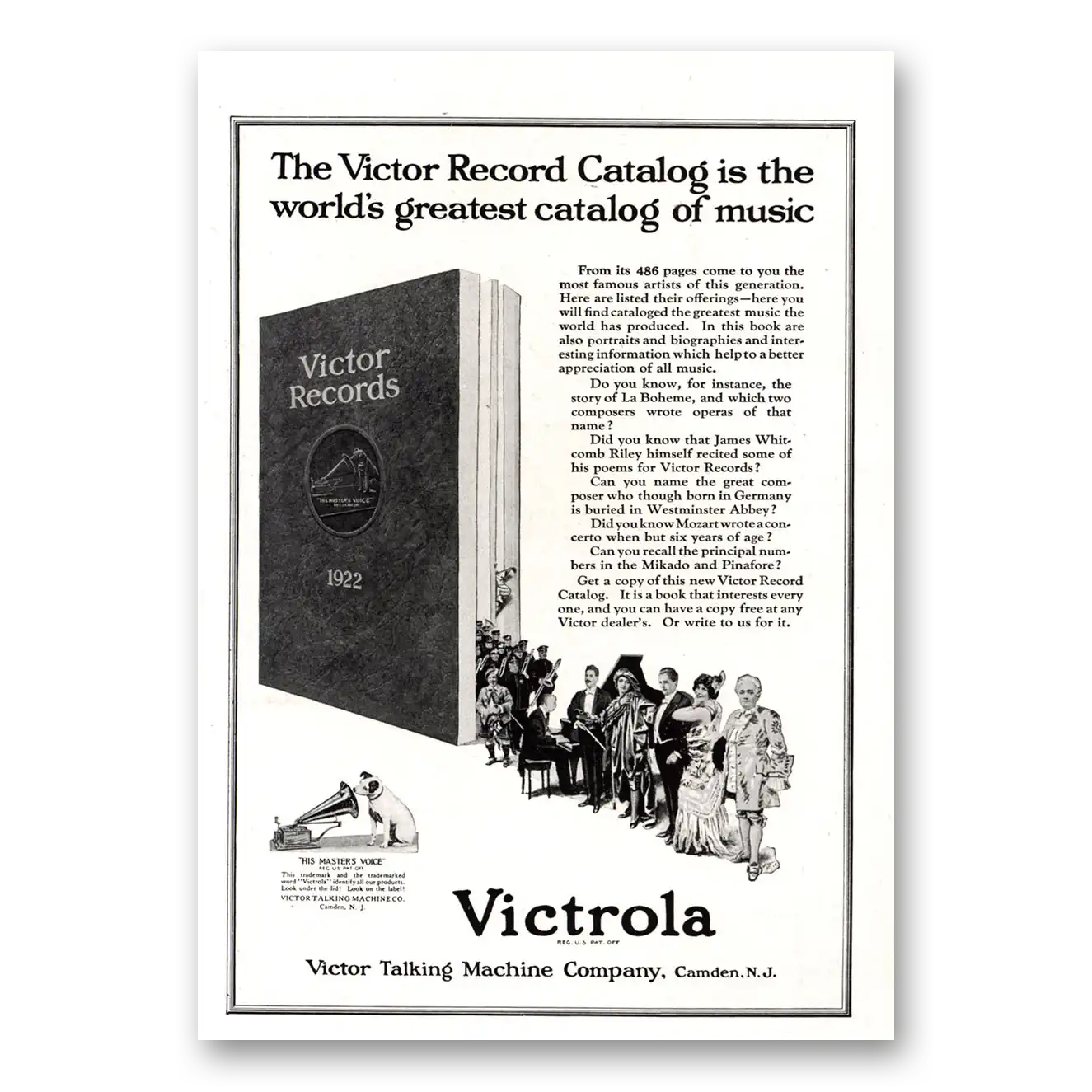 1922 Victor Records Record Catalog Greatest Catalog of Music Vintage Magazine Print Ad