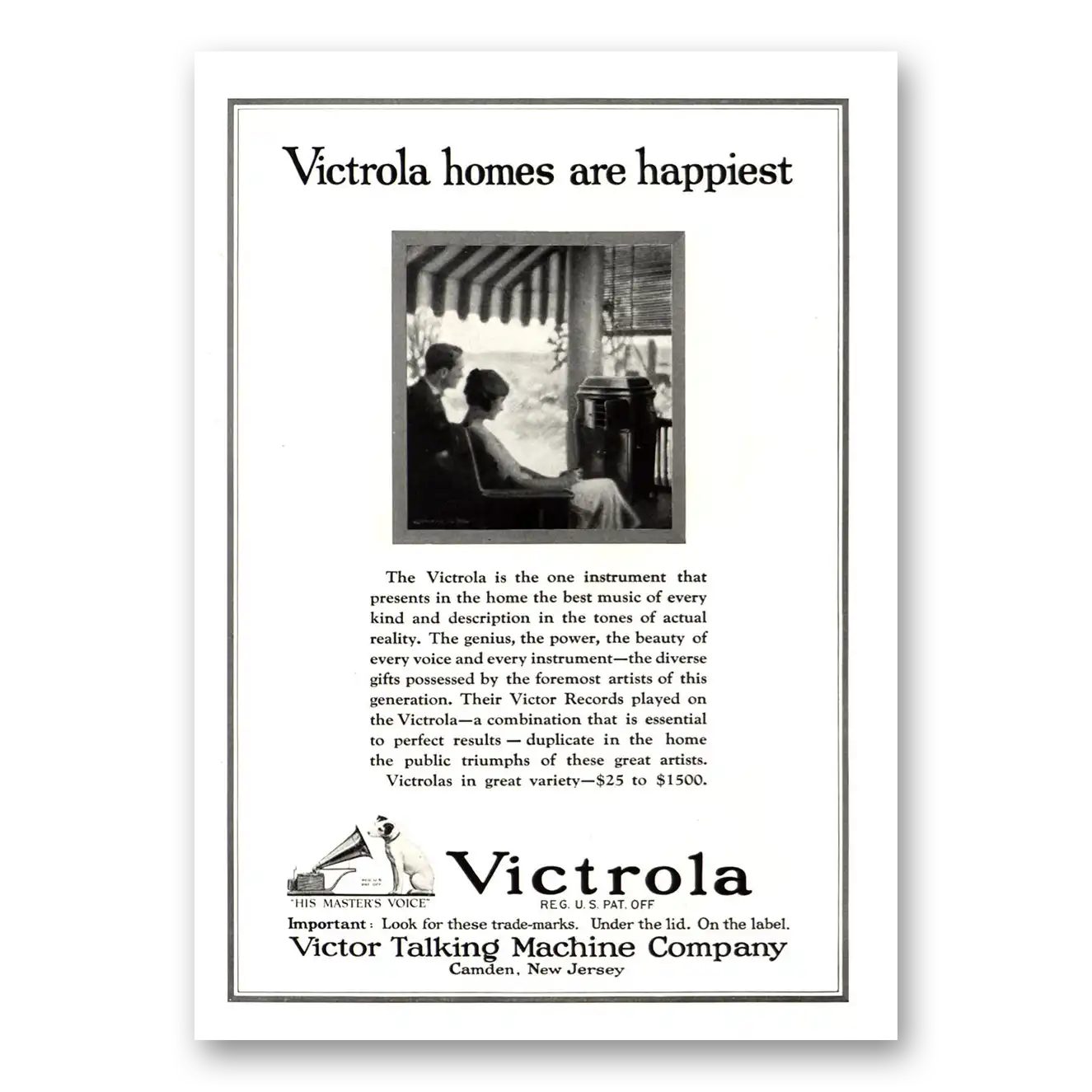 1922 Victrola Homes Are Happiest Best Music of Every Kind Vintage Magazine Print Ad