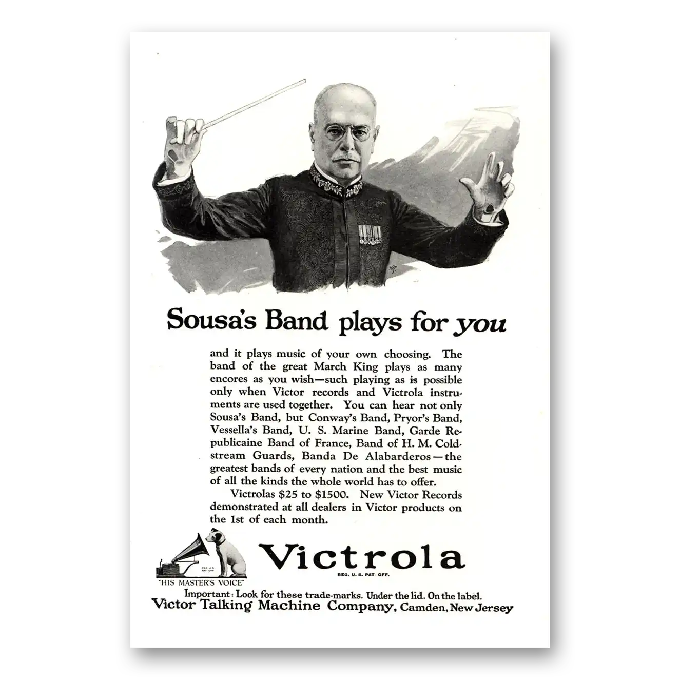 1922 Victrola Sousas Band Plays For You Vintage Magazine Print Ad