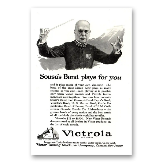 1922 Victrola Sousas Band Plays For You Vintage Magazine Print Ad