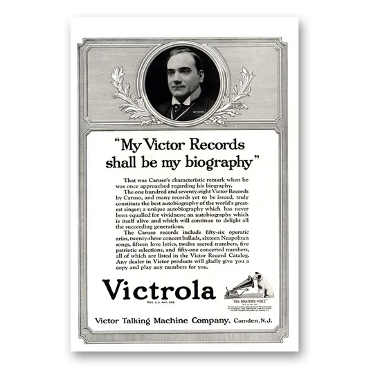 1922 Victrola Caruso Victor Records My Biography Vintage Magazine Print Ad