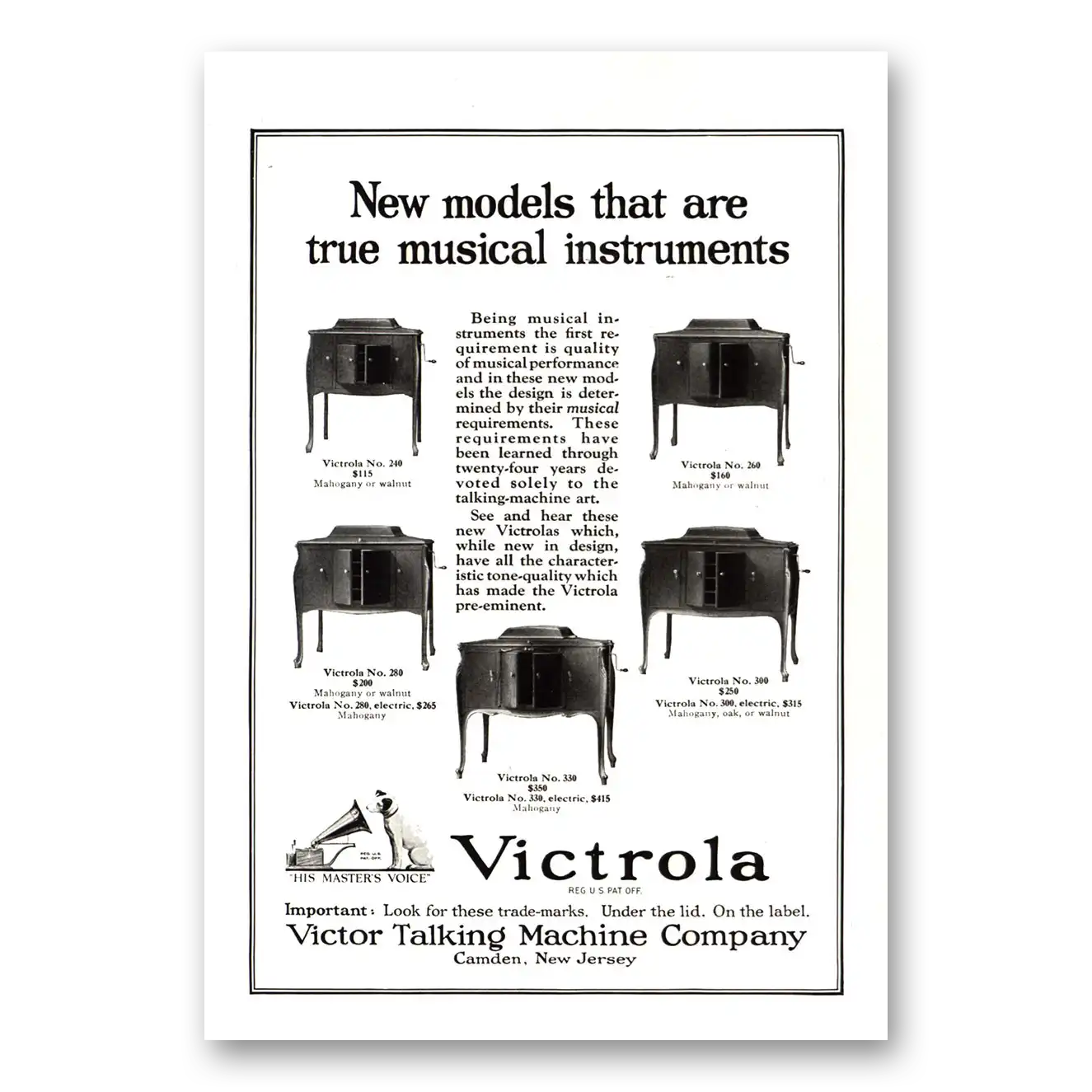 1922 Victrola True Musical Instruments Vintage Magazine Print Ad