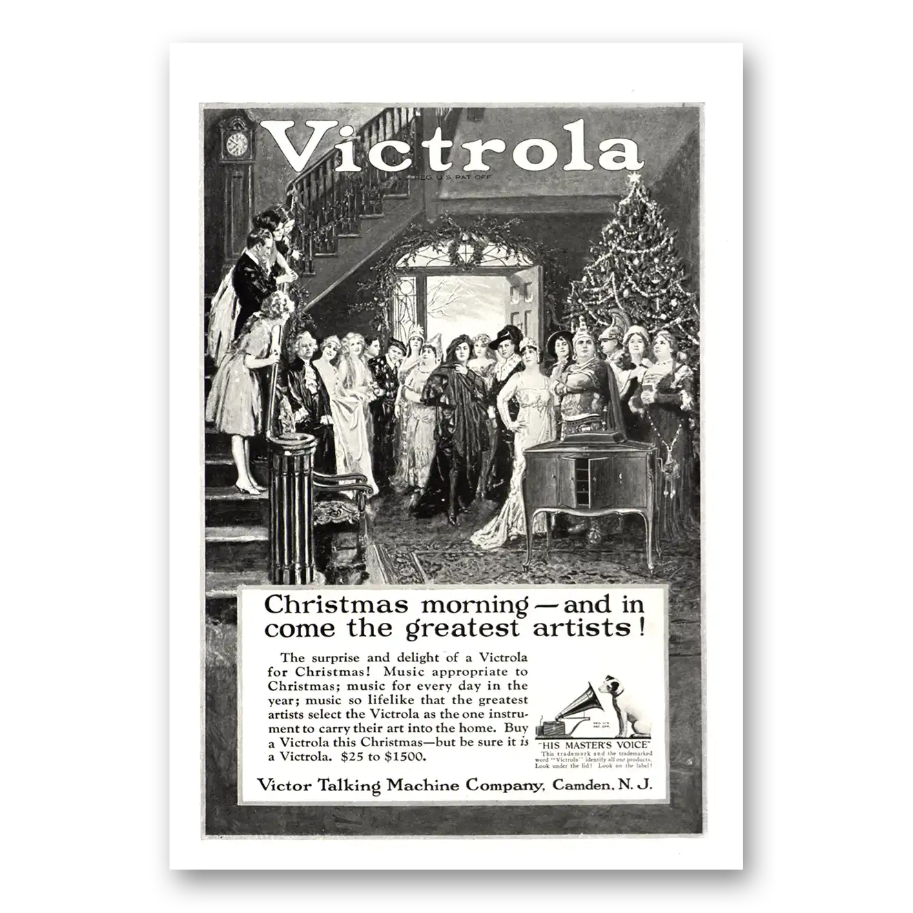 1922 Victrola Christmas Morning Greatest Artists Vintage Magazine Print Ad