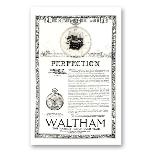 1922 Waltham Watch Mechanical Perfection Vintage Magazine Print Ad