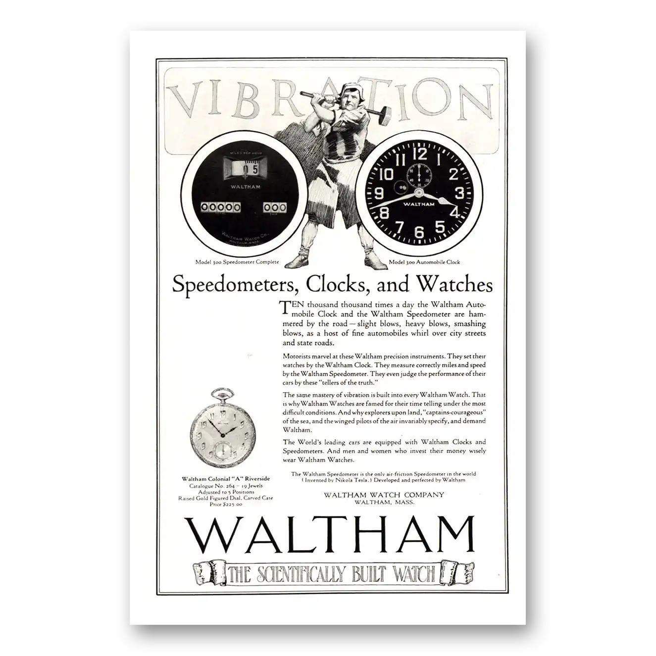 1922 Waltham Watch Speedometers Clocks and Watches Vintage Magazine Print Ad