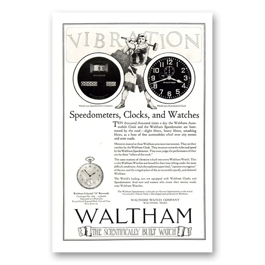 1922 Waltham Watch Speedometers Clocks and Watches Vintage Magazine Print Ad