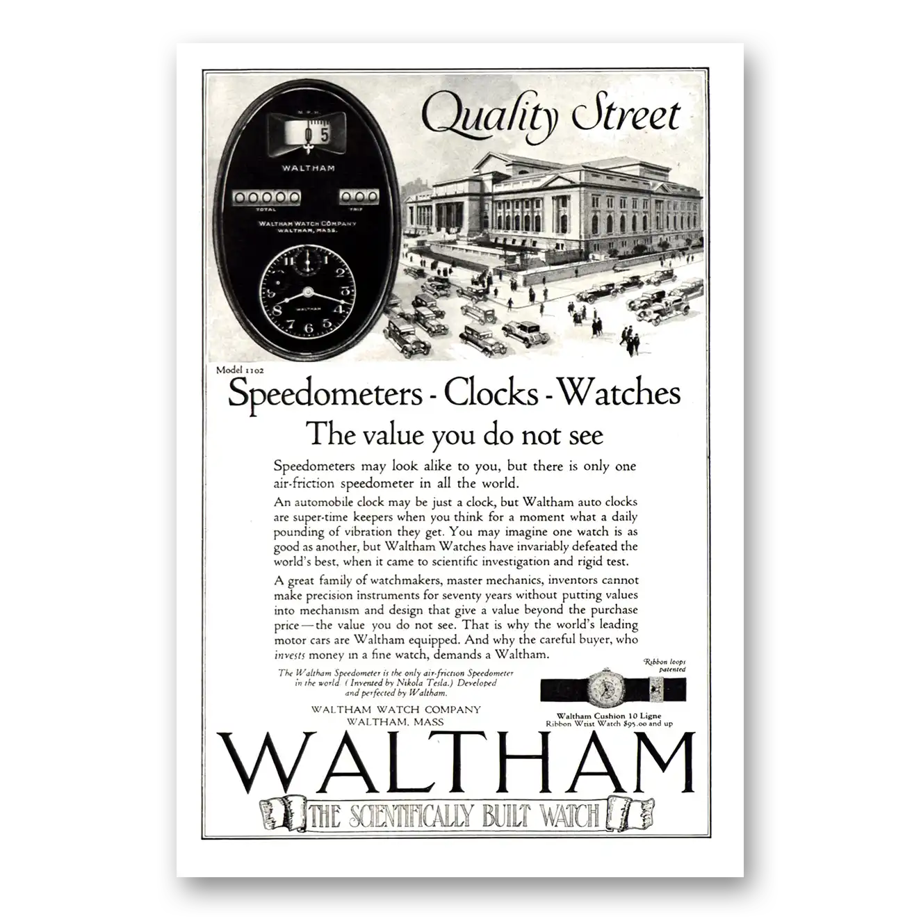 1922 Waltham Watch Quality Street Speedometers Clocks Vintage Magazine Print Ad