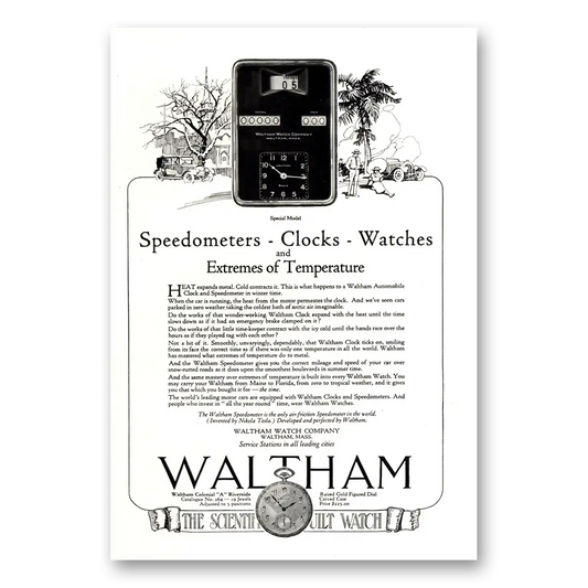 1922 Waltham Watch Speedometers Clocks Watches Vintage Magazine Print Ad