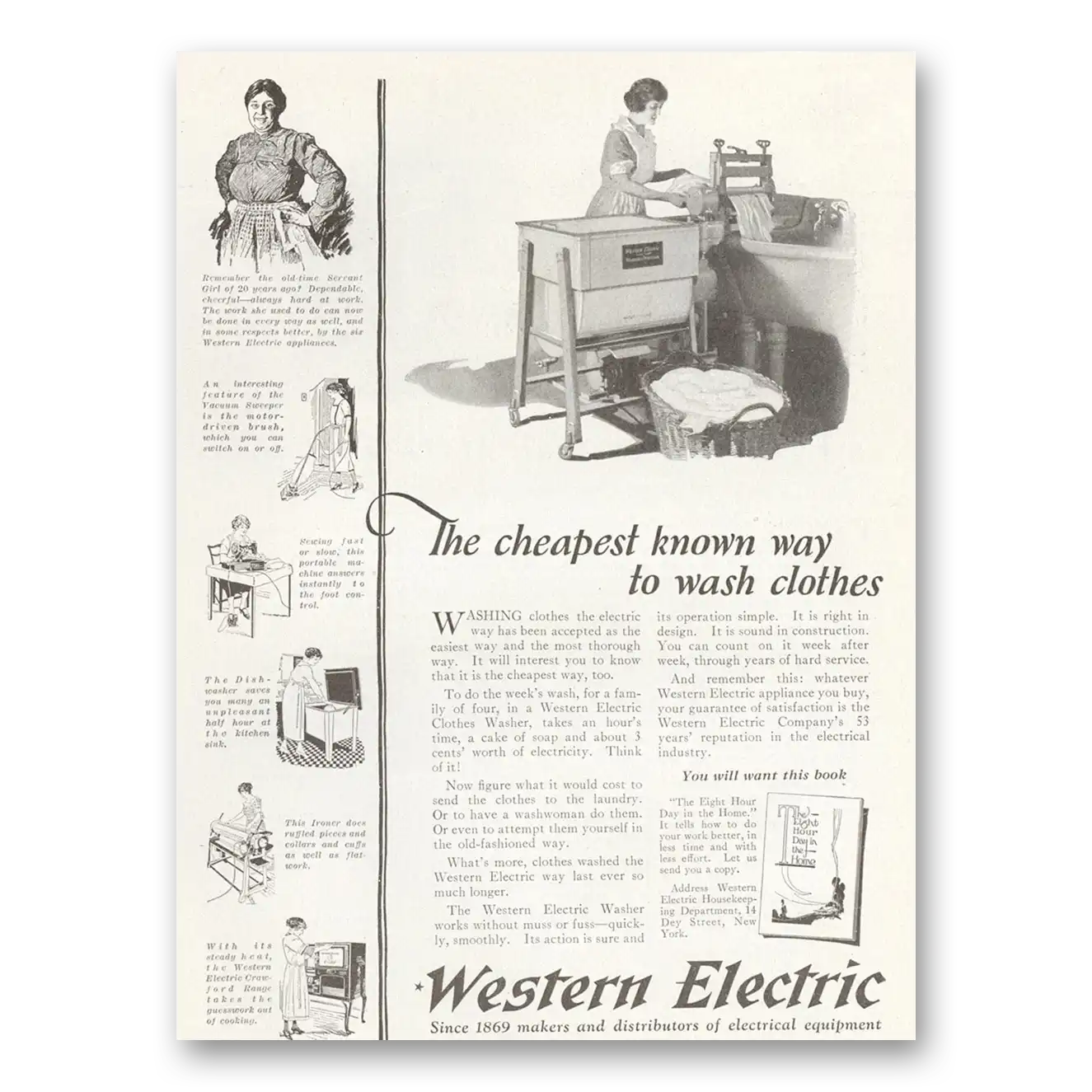 1922 Western Electric Cheapest Known Way to Wash Clothes Vintage Magazine Print Ad