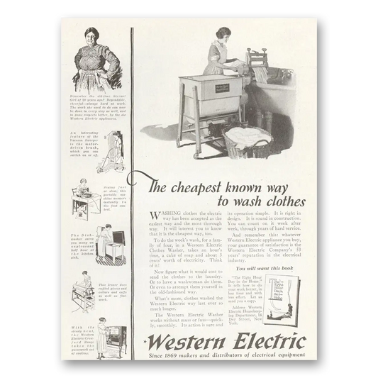 1922 Western Electric Cheapest Known Way to Wash Clothes Vintage Magazine Print Ad