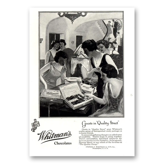 1922 Whitmans Chocolates Guests In Quality Street Vintage Magazine Print Ad