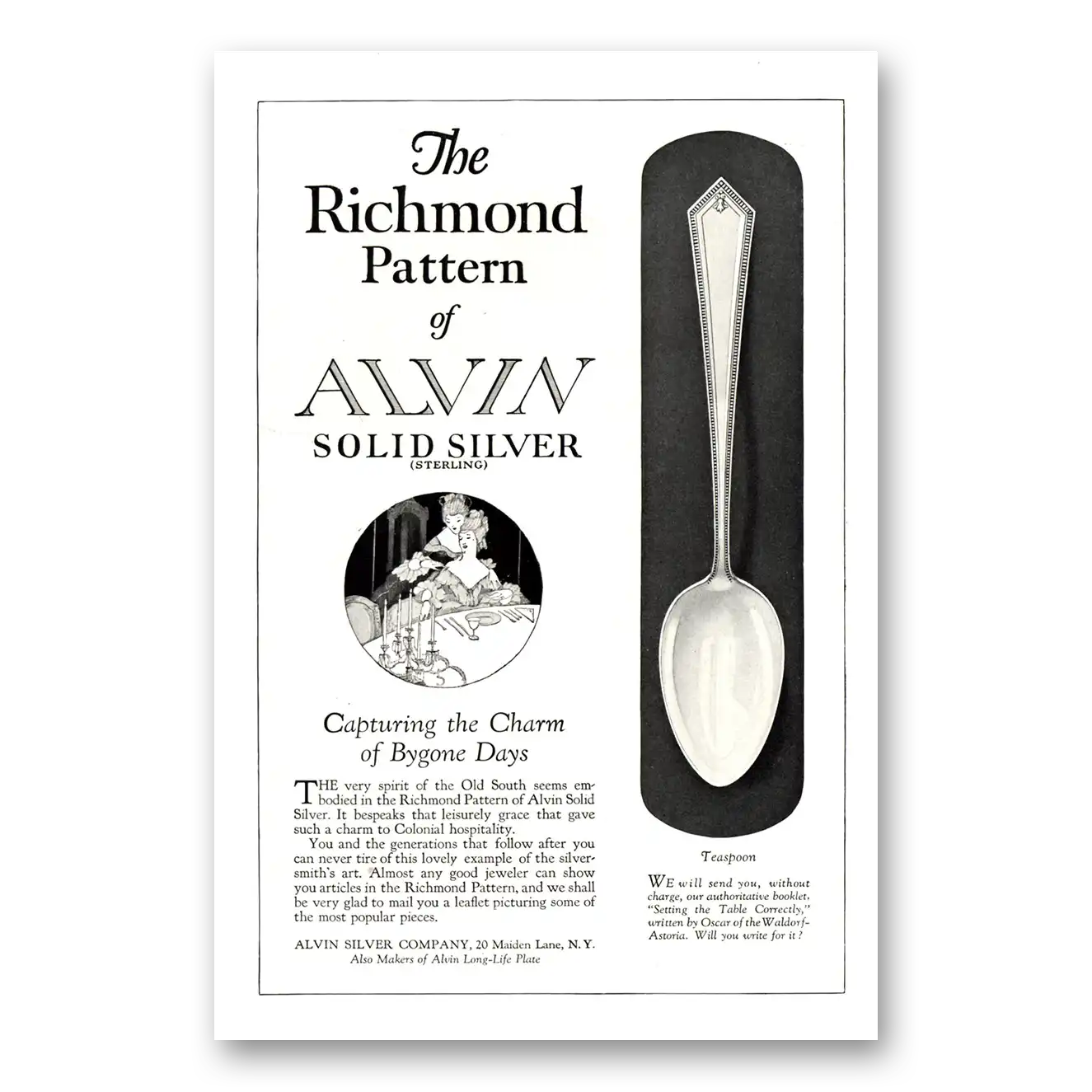 1923 Alvin Silver Richmond Pattern Vintage Magazine Print Ad