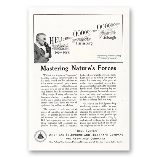 1923 American Telephone Mastering Natures Forces Vintage Magazine Print Ad