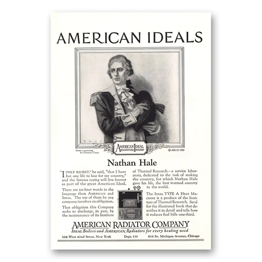 1923 American Radiator Nathan Hale Vintage Magazine Print Ad