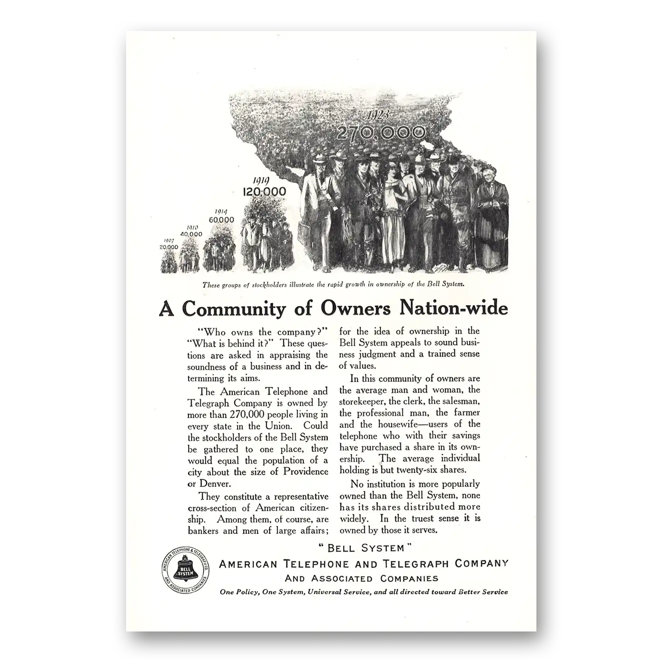 1923 American Telephone Community of Owners Nationwide Vintage Magazine Print Ad