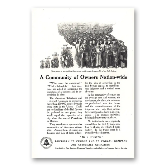 1923 American Telephone Community of Owners Nationwide Vintage Magazine Print Ad