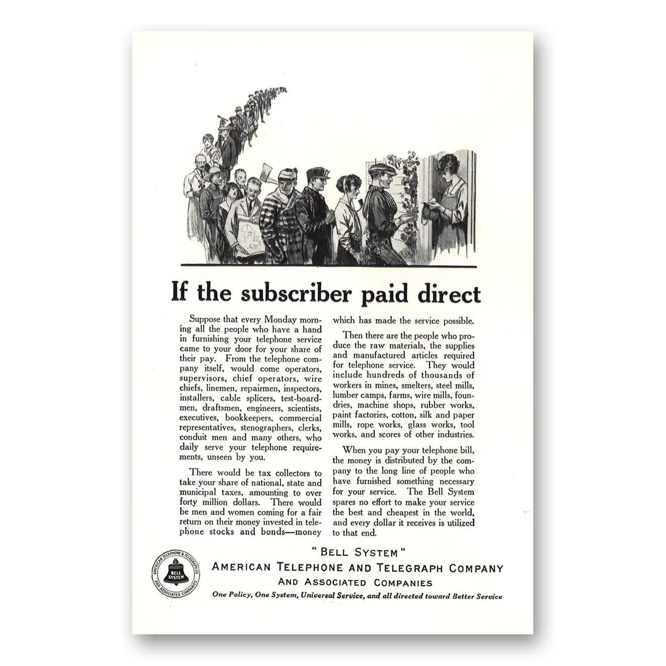 1923 American Telephone Subscriber Paid Direct Vintage Magazine Print Ad