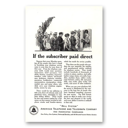 1923 American Telephone Subscriber Paid Direct Vintage Magazine Print Ad