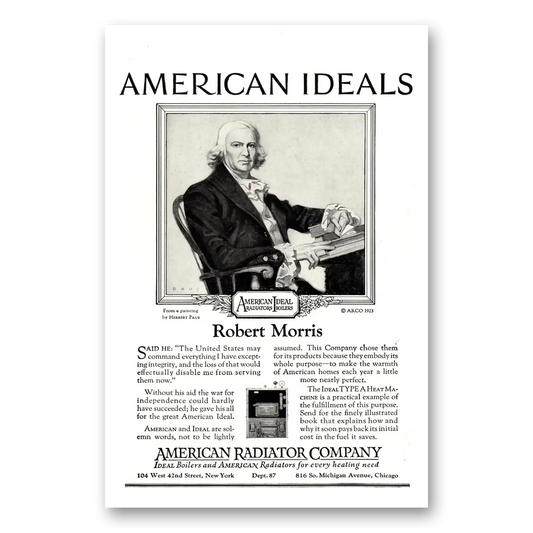 1923 American Radiator American Ideals Robert Morris Vintage Magazine Print Ad