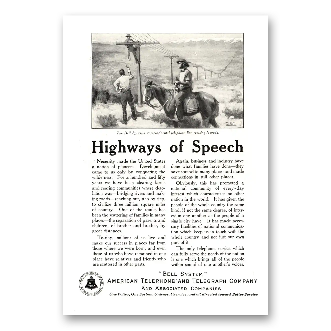 1923 American Telephone Highways of Speech Vintage Magazine Print Ad