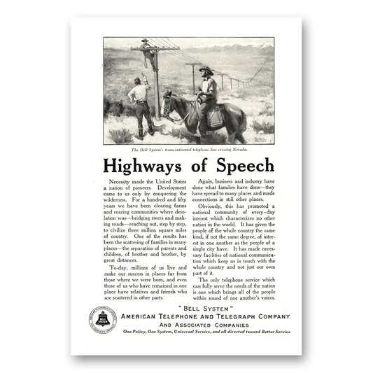 1923 American Telephone Highways of Speech Vintage Magazine Print Ad