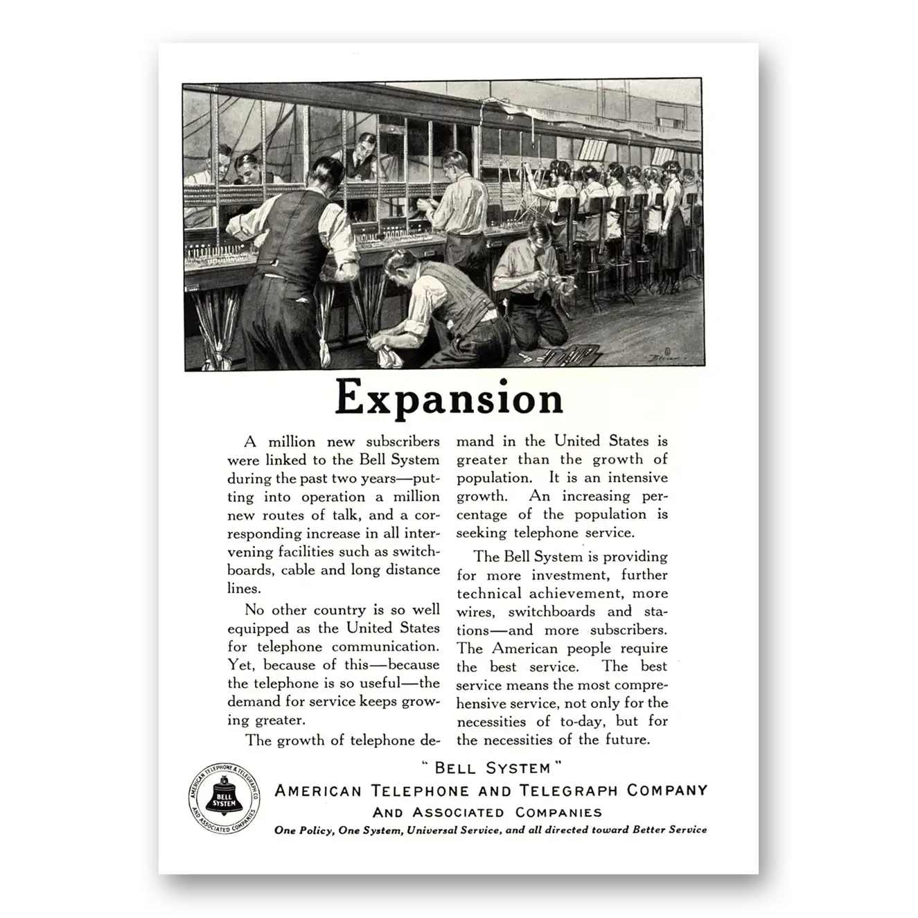 1923 American Telephone Expansion Million New Subscribers Vintage Magazine Print Ad