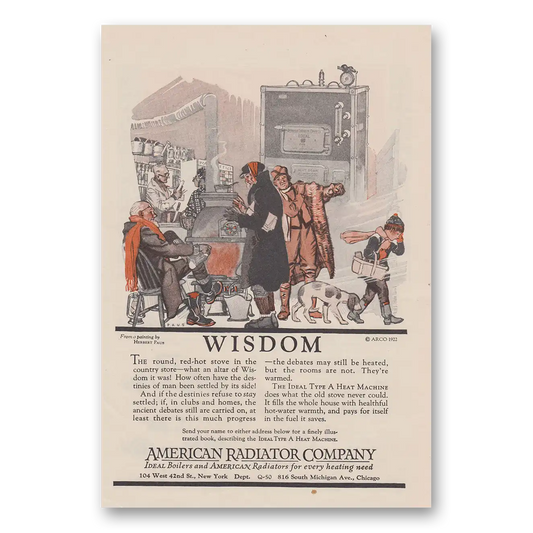 1923 American Radiator Wisdom Round Red Hot Stove Vintage Magazine Print Ad