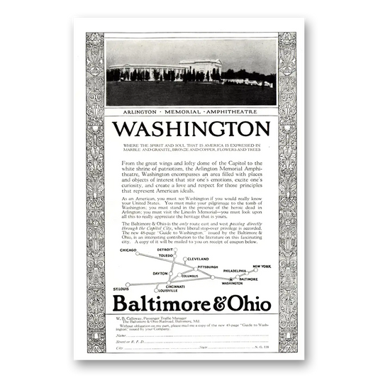 1923 Baltimore and Ohio Railroad Arlington Memorial Vintage Magazine Print Ad